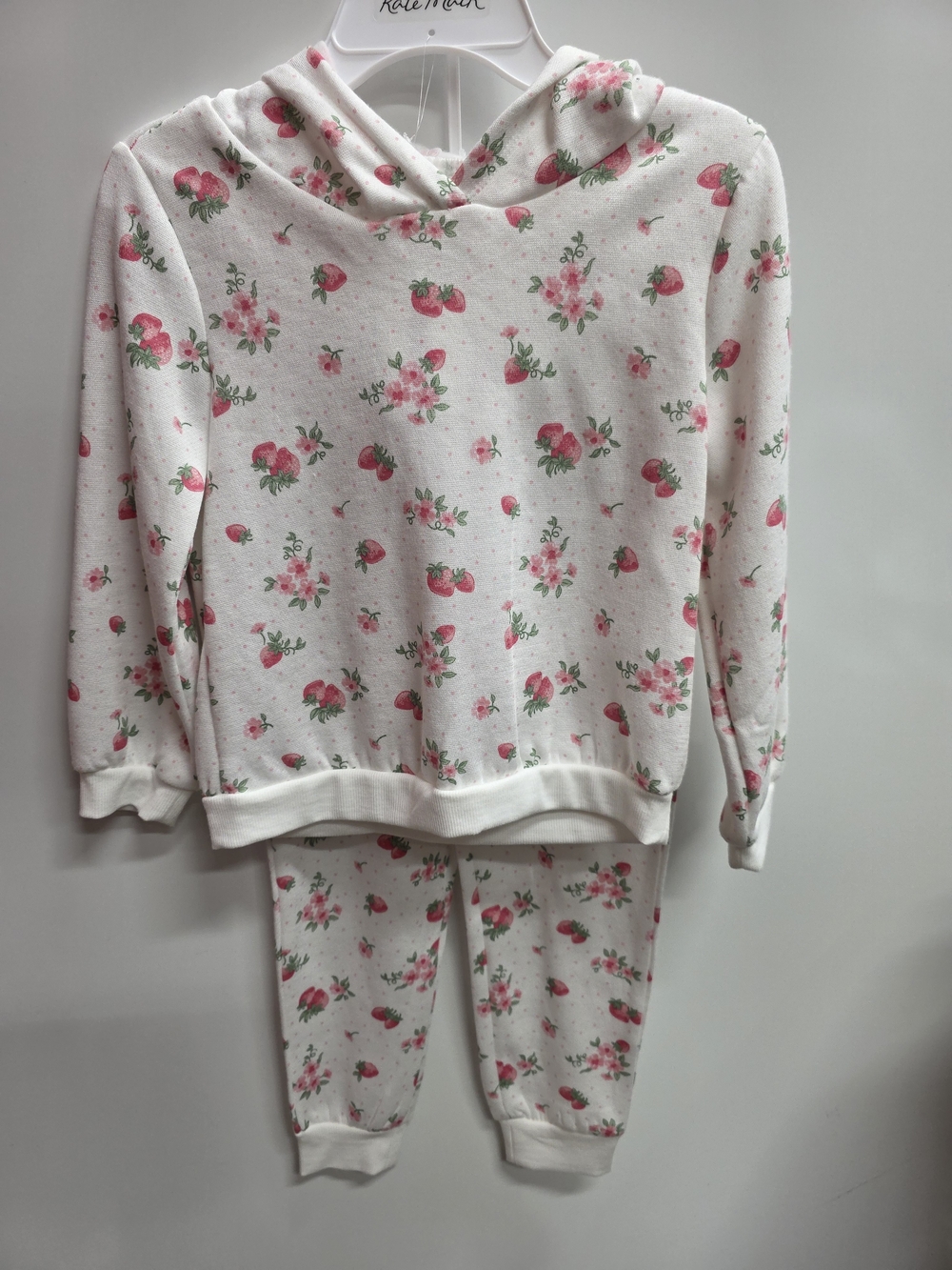 Girls' Cream Floral Hooded Set - Cute Strawberry Print